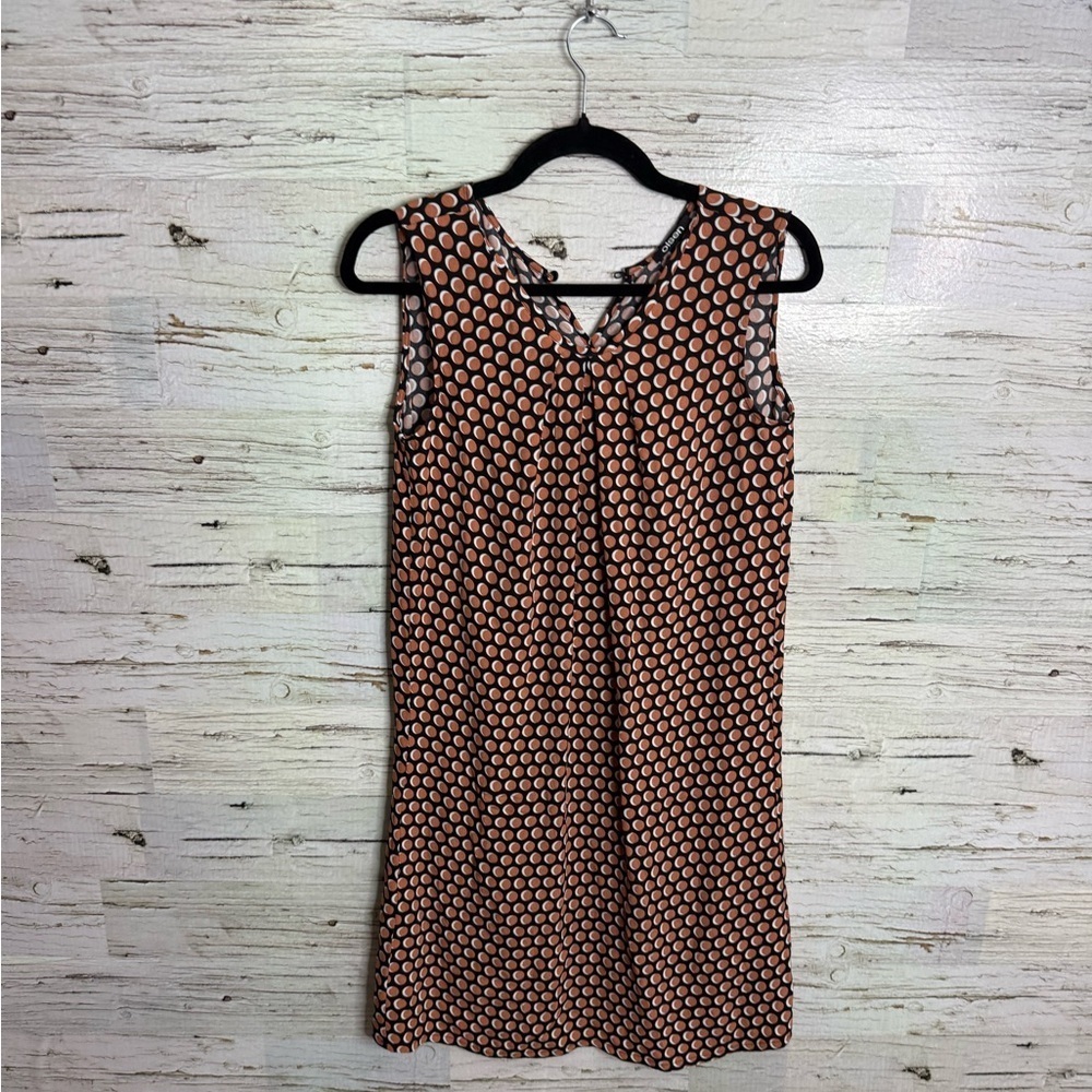 Olsen Black and Orange Patterned Midi Dress size xs